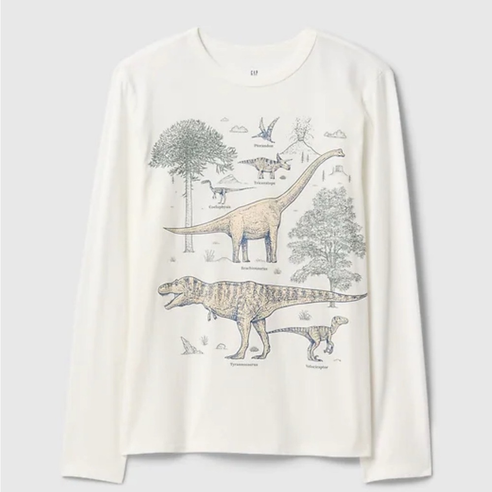 Gap Kids Dinosaur Print Long Sleeve Shirt - Cream Large Size 10